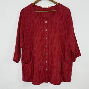 Soft Surroundings Tunic Shirt Womens 2X Red Textured Button Front Pocket Top